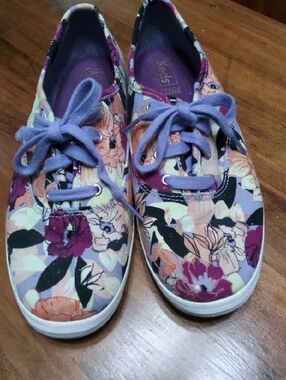 Keds Women's Floral Canvas Sneakers in Lavender and Peach